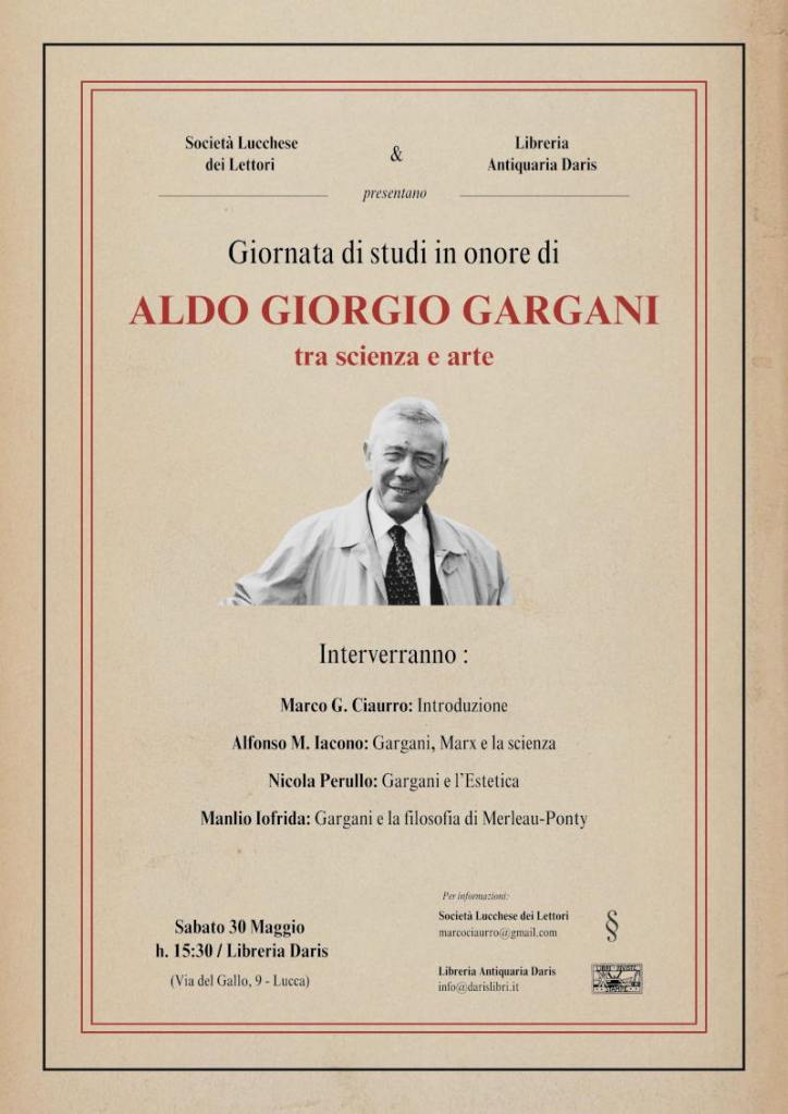 Locandina giornata di studi in onore di Aldo Giorgio Gargani Lucca